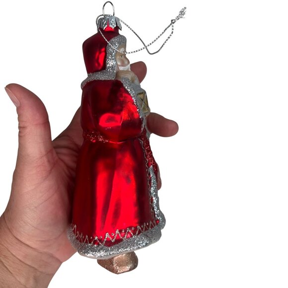 Vintage Blown Glass Santa Claus Ornament With Red Robe & Glitter Accents - Picture 4 of 6